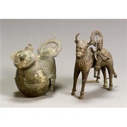 Bastar Bronze Equestrian Group of Krishna and a Peacock-Form Box 19th Century Height of tal...