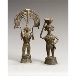 Two Bastar Folk Bronze Figures of a Male and Female Deity 19th Century Height of tallest: 1...