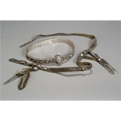 Caucasian Niello Silver Belt and Niello Silver Mounted Leather Belt Early 20th Century $...