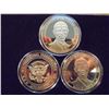 Image 1 : 3-2009 BARACK OBAMA INAUGURATION TOKENS (PF) ALL THREE ARE GOLD IN COLOR AND ARE SILVER DOLLAR SIZED