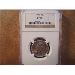 1951 WASHINGTON SILVER QUARTER NGC PF66