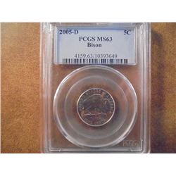 2005-D BISON NICKEL PCGS MS63