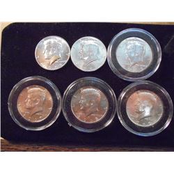 6 ASSORTED 40% SILVER JOHN F. KENNEDY HALVES UNC'S