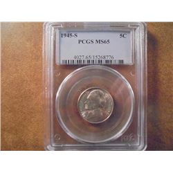 1945-S 35% SILVER JEFFERSON WAR NICKEL PCGS MS65