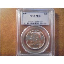 1964 SILVER KENNEDY HALF DOLLAR PCGS MS64