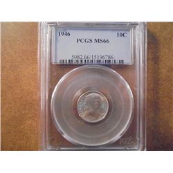 1946 SILVER ROOSEVELT DIME PCGS MS66