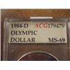 Image 2 : 1984-D OLYMPIC SILVER DOLLAR UNC ACG SLAB