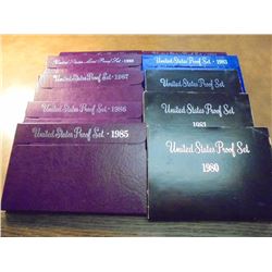 1980'S DECADE RUN OF US PROOF SETS 1980-1989 10 SETS, WITH BOXES