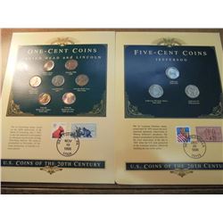 1 CENT & 5 CENT COIN & STAMP SETS 1 CENT CONTAINS: INDIAN HEAD CENT,  1909 VDB LINCOLN CENT AND 5 OT