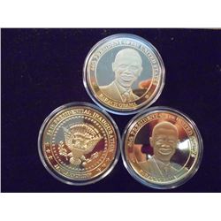 3-2009 BARACK OBAMA INAUGURATION TOKENS (PF) ALL THREE ARE GOLD IN COLOR AND ARE SILVER DOLLAR SIZED