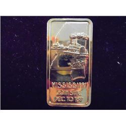 1 OZ. 24KT GOLD PLATED .999 SILVER INGOT MISSISSIPPI