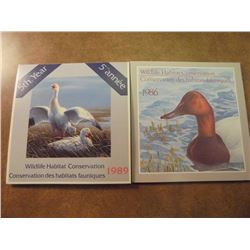 1986 & 1989 CANADA WILDLIFE HABITAT CONSERVATION STAMPS, $11.50 FACE, MINT UNUSED