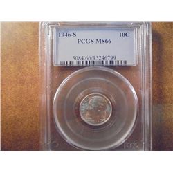 1946-S SILVER ROOSEVELT DIME PCGS MS66