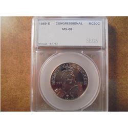 1989-D CONGRESSIONAL HALF DOLLAR UNC SEGS SLAB