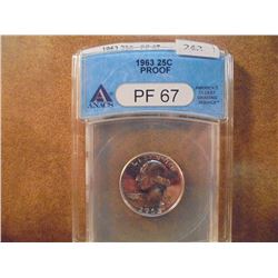 1963 WASHINGTON SILVER QUARTER ANACS PF67