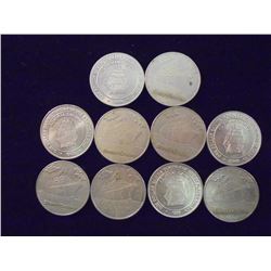 10 ASSORTED $1 CASINO GAMING TOKENS FROM CLOSED CASINOS