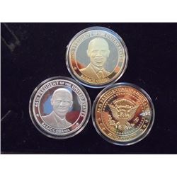 3-2009 BARACK OBAMA INAUGURATION TOKENS (PF) TWO ARE GOLD IN COLOR & 1 IS SILVER COLORED AND ARE SIL