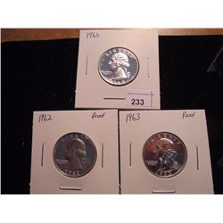 1960,62 & 63 WASHINGTON SILVER QUARTERS PROOF