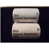 Image 1 : $10 ROLLS OF 2014-P & D KENNEDY HALF DOLLARS UNC ORIGINAL US MINT PACKAGING