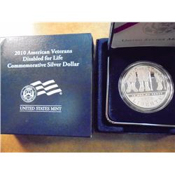 2010-W AMERICAN VETERANS DISABLED FOR LIFE SILVER DOLLAR, PROOF, ORIGINAL US MINT PACKAGING