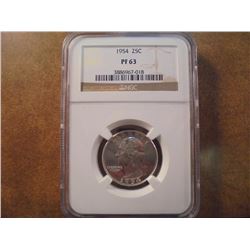 1954 WASHINGTON SILVER QUARTER NGC PF63