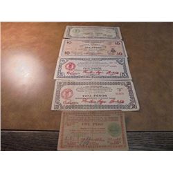 1,2,5,10 & 20 PESOS WWII PHILIPINNES GUERRILLA MONEY