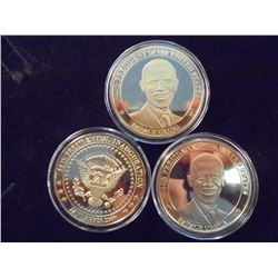 3-2009 BARACK OBAMA INAUGURATION TOKENS (PF) ALL THREE ARE GOLD IN COLOR AND ARE SILVER DOLLAR SIZED