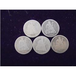 5 ASSORTED 1890 & 1891 SEATED LIBERTY DIMES