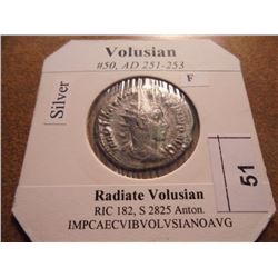 SILVER 251-253 A.D. VOLUSIAN ANCIENT COIN (FINE)