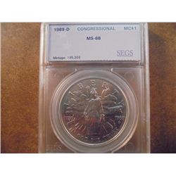 1989-D CONGRESSIONAL SILVER DOLLAR UNC SEGS SLAB