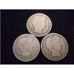 1904,1906-D & 1909 BARBER HALF DOLLARS
