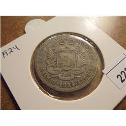 1924 VENEZUELA SILVER 2 BOLIVARS