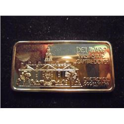 24KT GOLD PLATED 1 OZ. .999 FINE SILVER INGOT DELAWARE