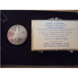 1972 ISRAEL AVIATION SILVER 10 LIROT UNC TONED ORIGINAL MINT PACKAGING WHICH IS IN TOUGH SHAPE