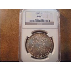 1887 MORGAN SILVER DOLLAR NGC MS63 LIGHT TONING