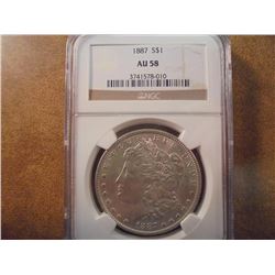 1887 MORGAN SILVER DOLLAR NGC AU58