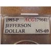 Image 2 : 1993-P JEFFERSON COMMEMORATIVE SILVER $ UNC ACG SLAB