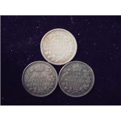 1911,1914 & 1920 CANADA SILVER 5 CENTS