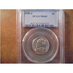 1945-S 35% SILVER JEFFERSON WAR NICKEL PCGS MS65