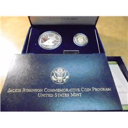 1997 JACKIE ROBINSON GOLD & SILVER 2 COIN PROOF SET, CONTAINS: 1997-W $5 GOLD QUARTER OUNCE AND 1997