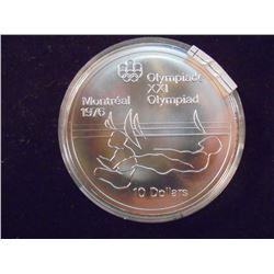 1975 CANADA OLYMPICS SILVER $10 UNC 1.4453 OZ. ASW