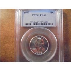 1963 WASHINGTON SILVER QUARTER PCGS PR68