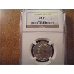 1959 TYPE B REV. WASHINGTON SILVER QUARTER NGC MS64