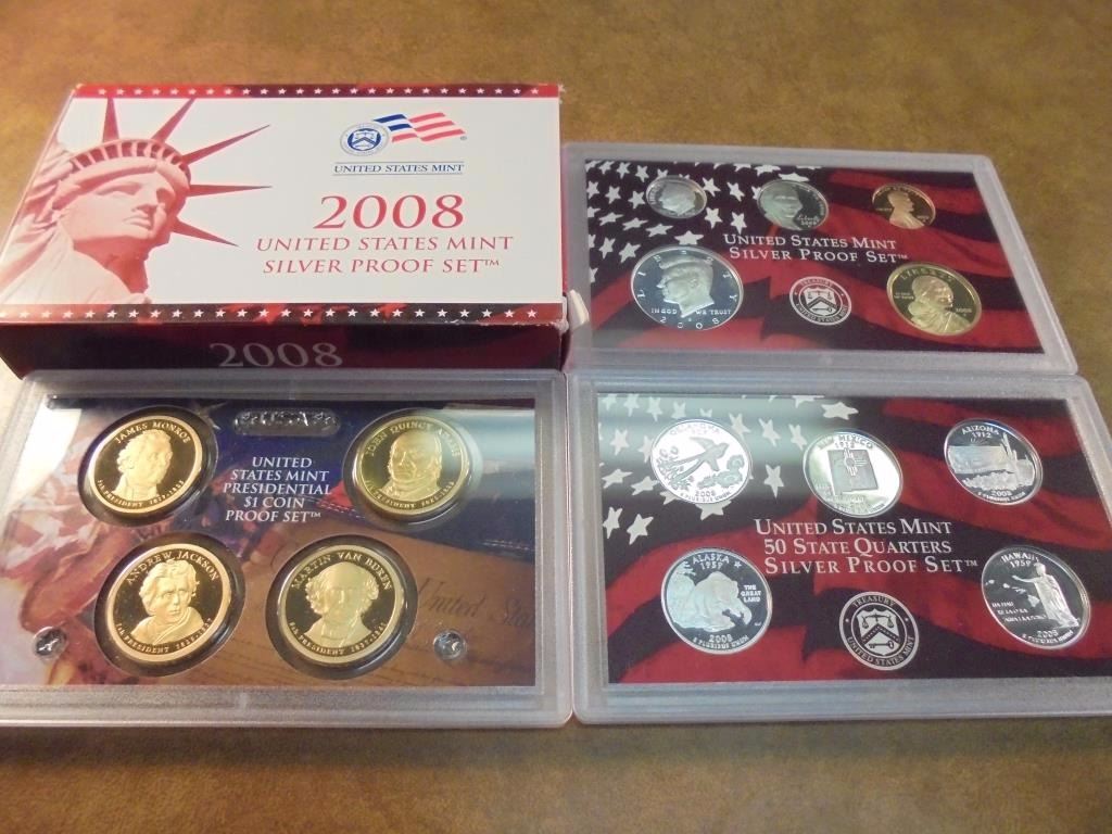 2008 SILVER PROOF SET WITH PRESIDENTS /& STATE QUARTERS 14 COIN