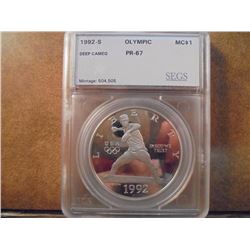 1992-S OLYMPIC SILVER DOLLAR DEEP CAMEO PROOF SEGS SLAB