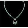 Image 1 : 14KT White Gold 29.36ctw Emerald and Diamond Necklace and Earring Suite