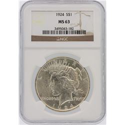 1924 NGC MS63 Peace Silver Dollar