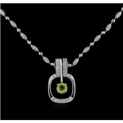 1.00ct Peridot and Diamond Pendant With Chain - 14KT White Gold