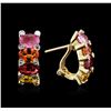 Image 2 : 4.32ctw Multi Color Sapphire and Diamond Earrings - 14KT Yellow Gold