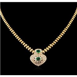 1.52ctw Emerald and Diamond Necklace - 14KT Yellow Gold